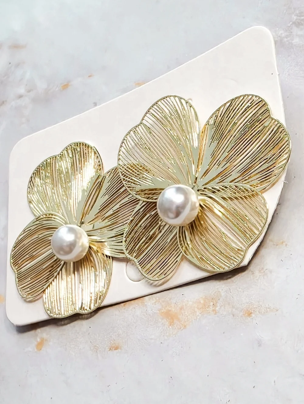Gold Floral Front Back Ear Jackets Flower & Pearl Two-Piece Earrings